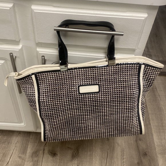 Longchamp Black and White Leather Bag